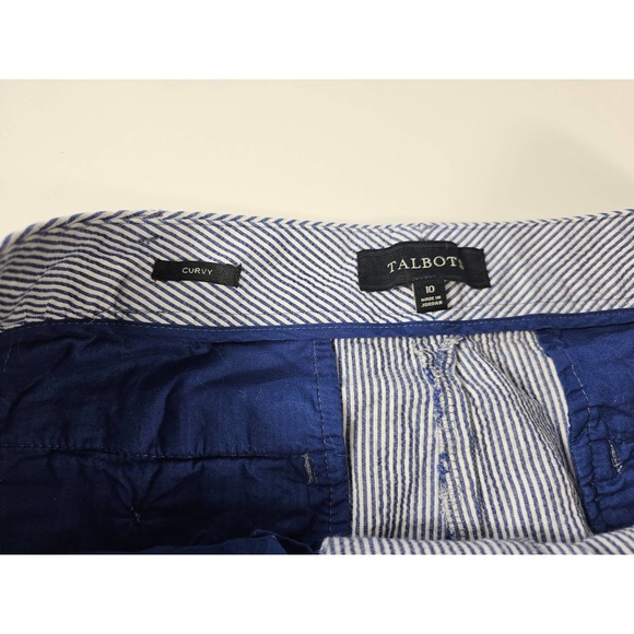 Talbots seersucker navy striped capris size 10 curvy cut EUC ^ - Picture 3 of 6